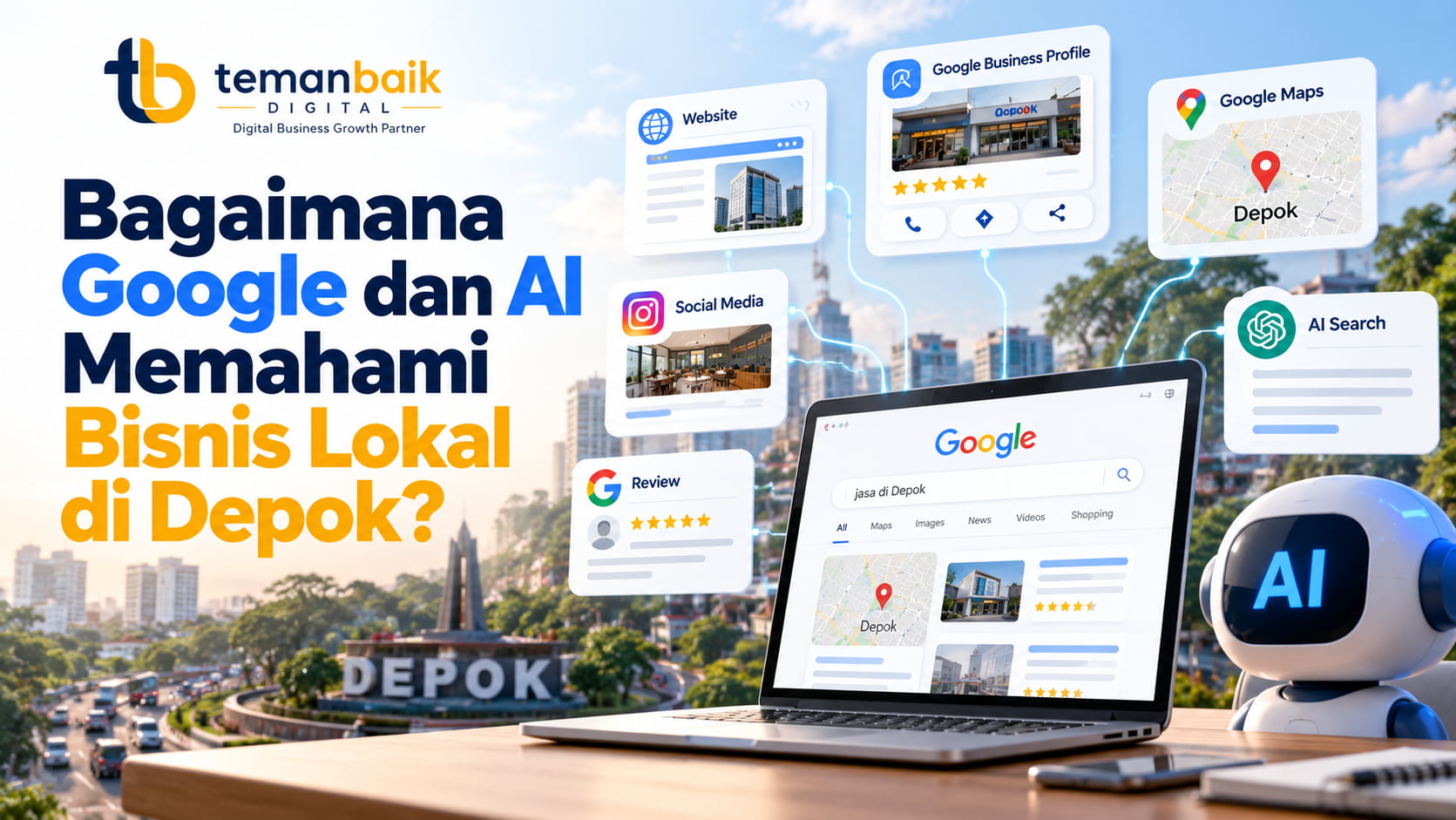 Google Search AI Search SEO Depok GEO Depok Local SEO Bisnis Lokal Depok Google Business Profile Google Maps Optimasi Digital Digital Trust