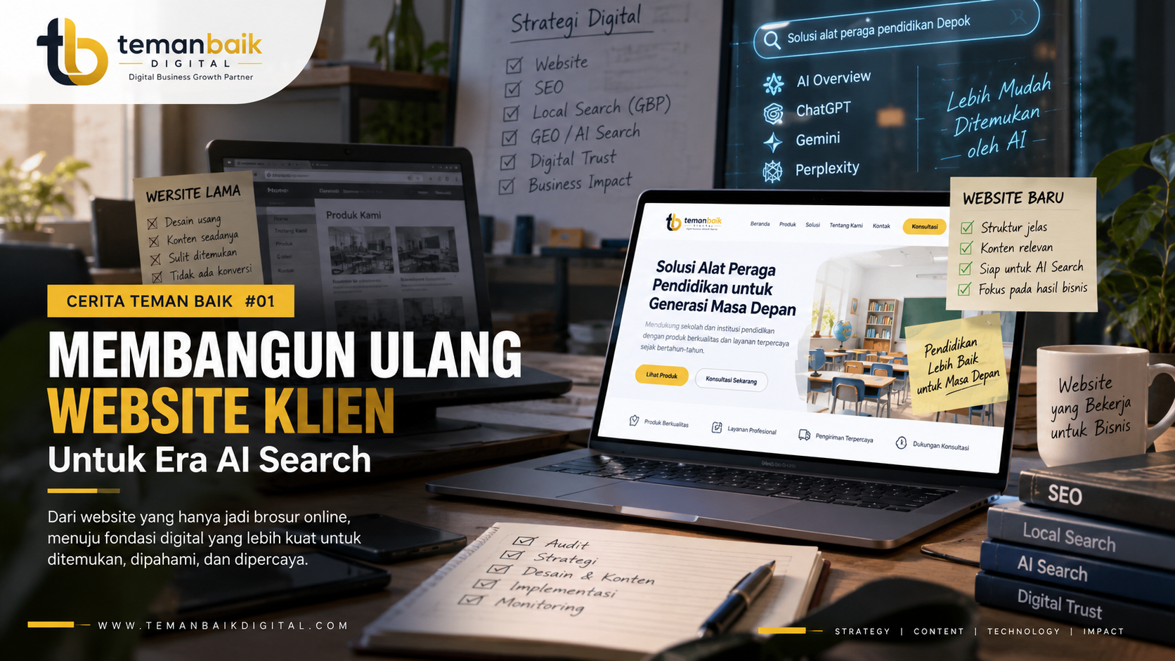 Proses membangun ulang website bisnis untuk SEO dan AI Search di Depok